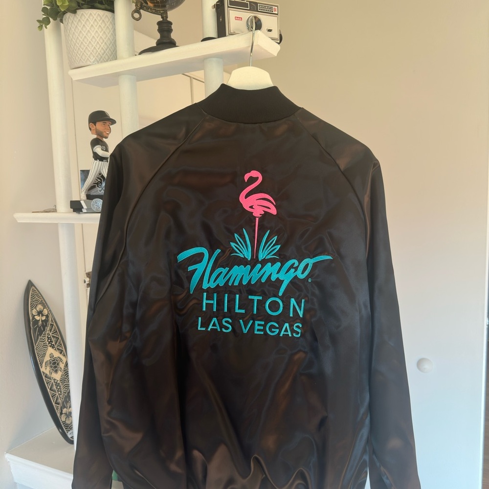 Vintage 80s WestArk Flamingo Hilton Las Vegas Satin Jacket